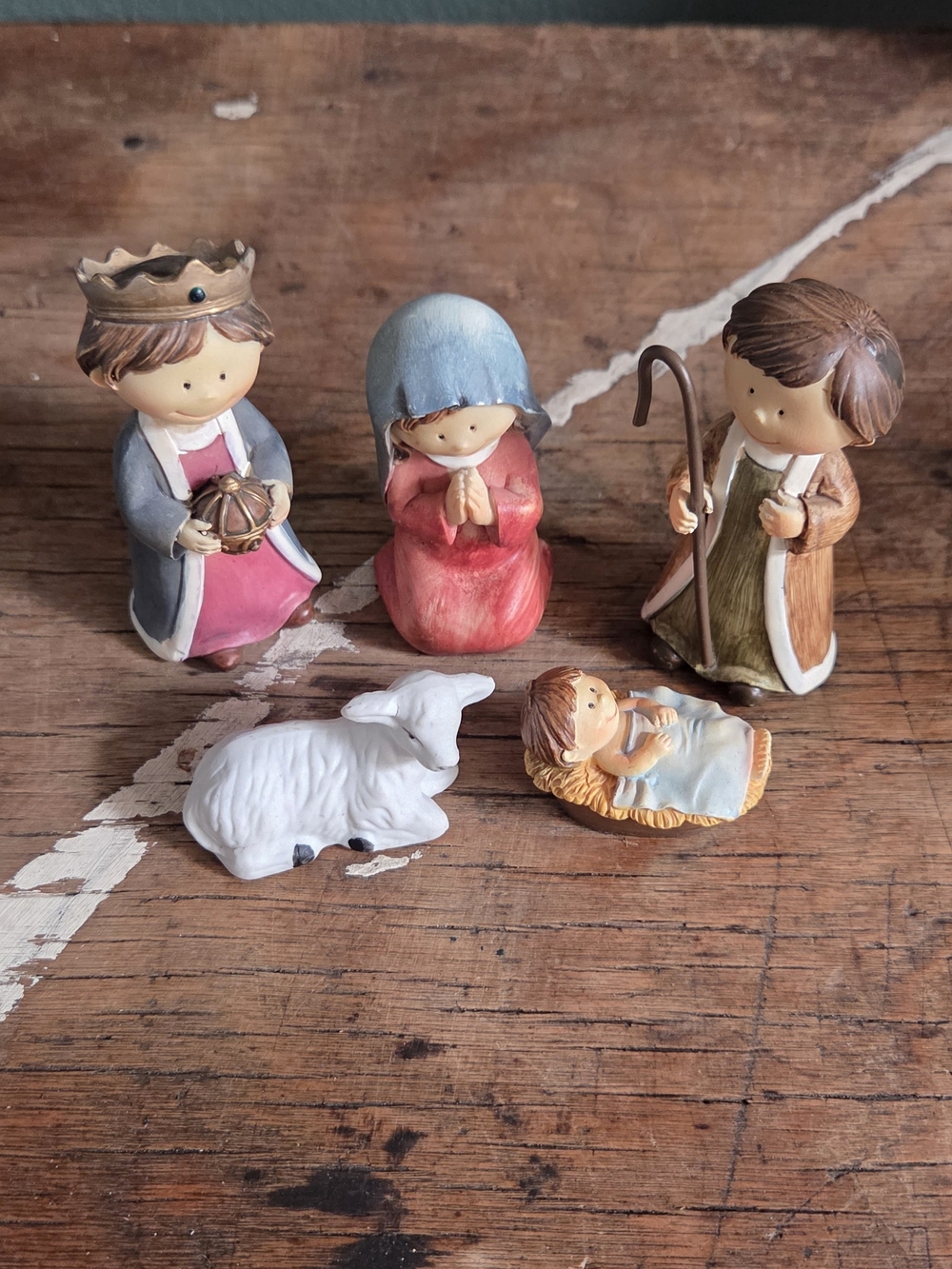 Hand-Painted Nativity Figurine Set - Red, Blue, Brown
